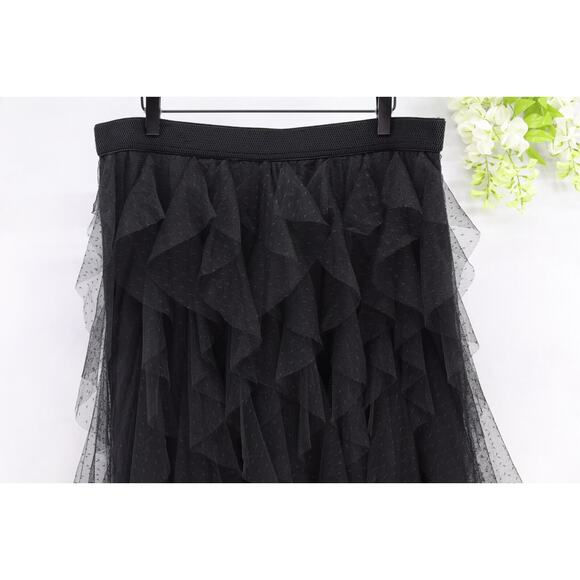 Anthropologie Women's The Cheri Ruffled Tulle Midi Skirt Black Sz XL NEW - Picture 3 of 11